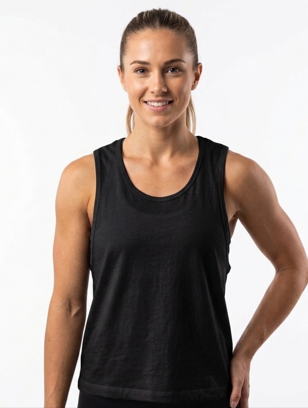 CALME by Johnny Was Scoop Neck Tank Top In Black In XS